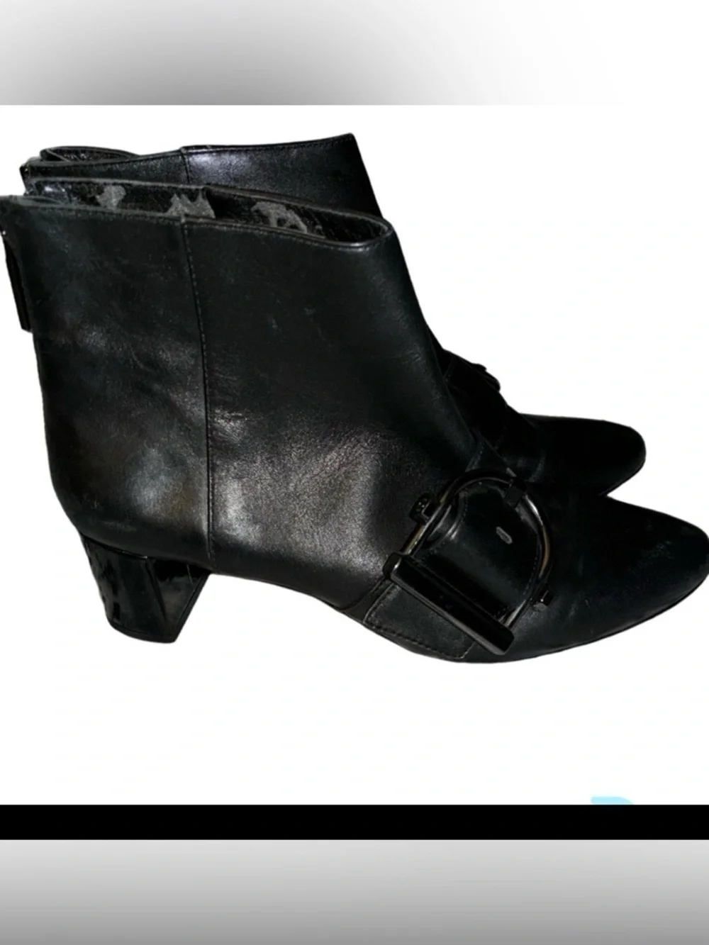 Nine West Black Leather Konah Boots with Buckle Detail Women's Size 7.5M
